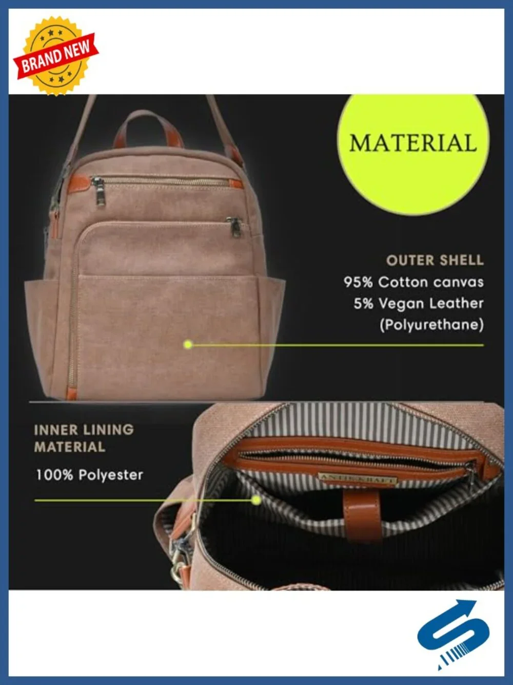 Convertible Canvas Backpack Purse with Pockets, Shoulder Strap